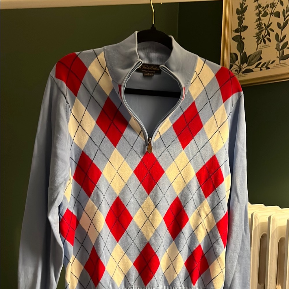 Brooks Brothers Men's Argyle Sweater - Light Blue, Red, and White